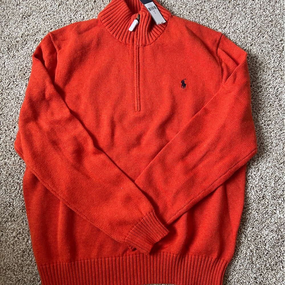 Polo Ralph Lauren Men's Vibrant Orange Zip-Up Sweater